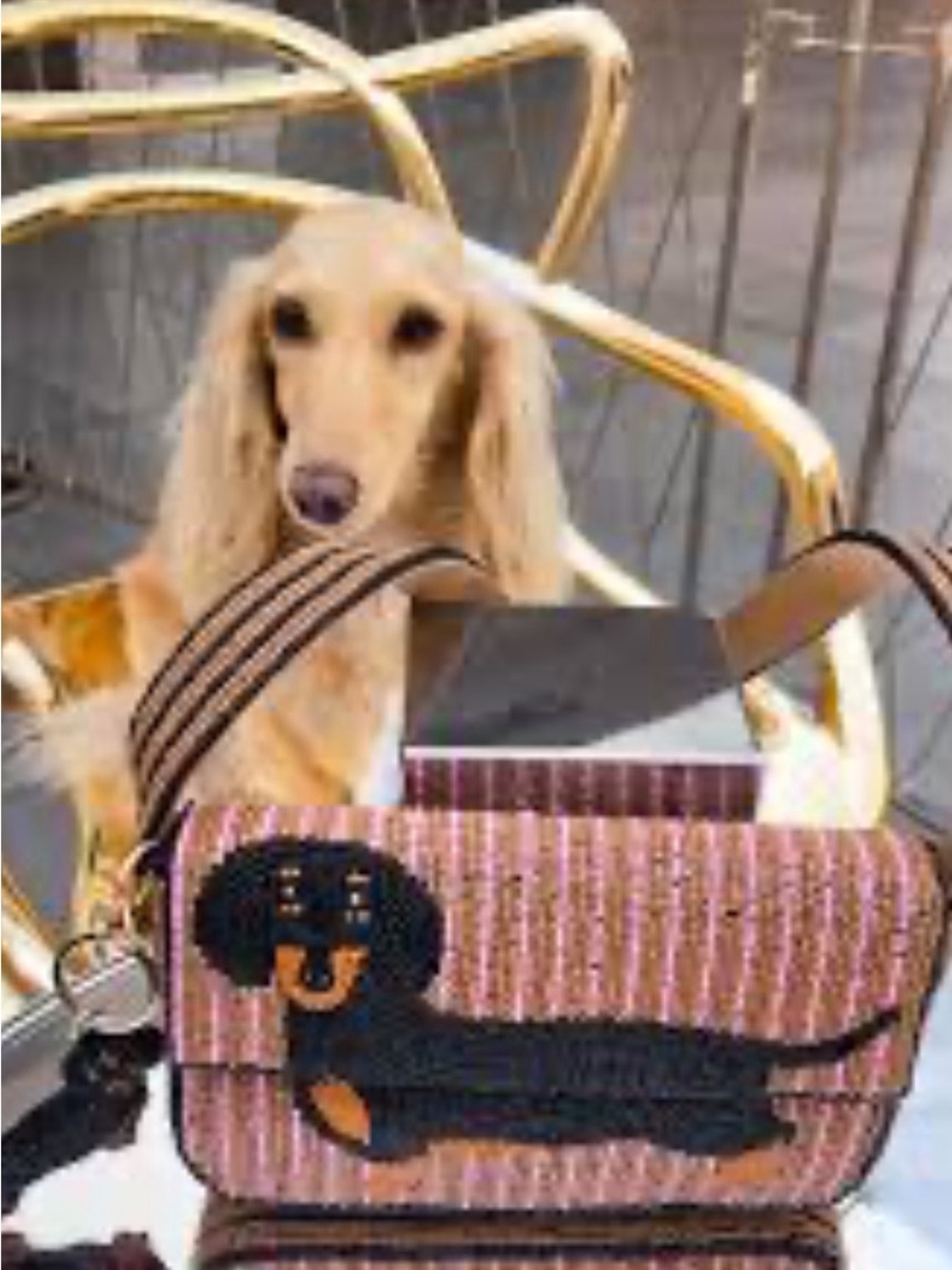 Beaded Dachshund Dog Shoulder Bag in Pink and Black - Designer Style - Picture 4 of 4